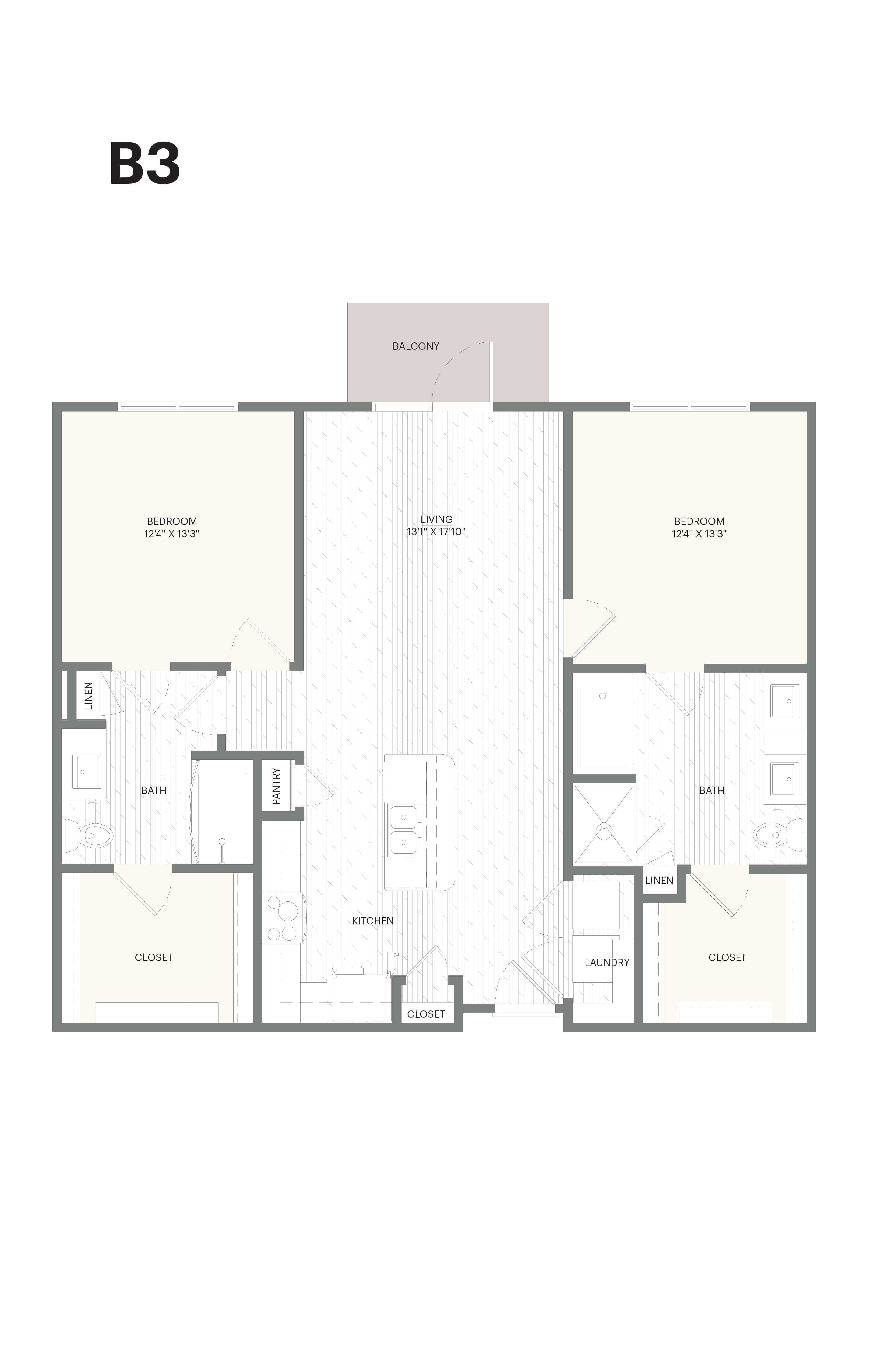 Floor plan for 2 beds, 2 baths, 1175 sqft
